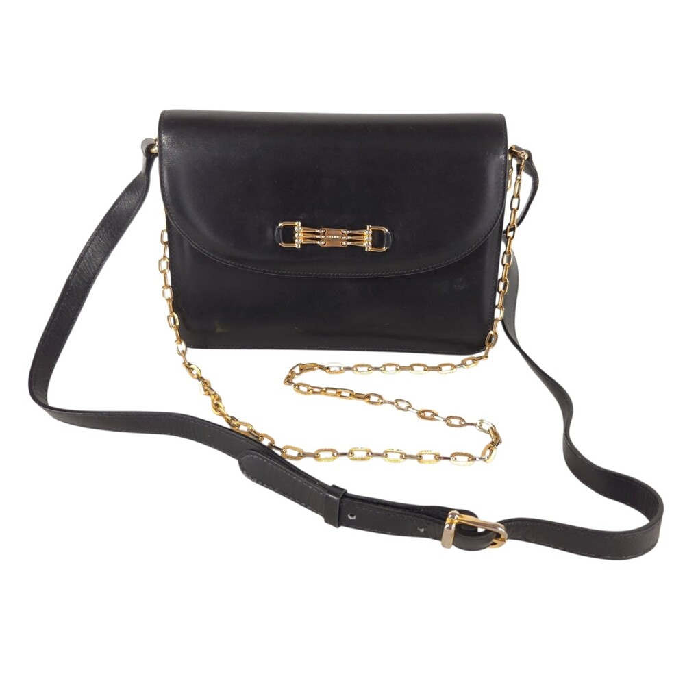 Vintage Celine Flap Crossbody Bag OS Womens Black Leather Rare